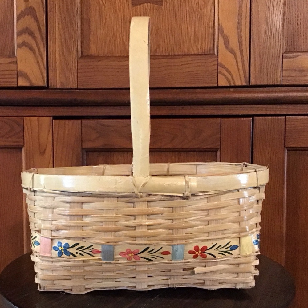 Vintage Hand Painted Handled Basket